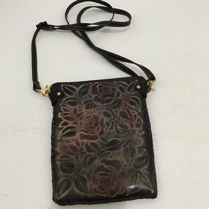 Handcrafted Floral Tooled Leather Crossbody Bag - Black/Brown